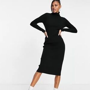 Brave Soul rebecca high neck knit midi dress in black New with Tag
